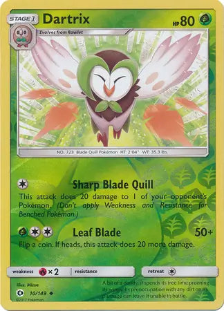 Dartrix Reverse Holo 10 - Sun & Moon Base Pokesingles