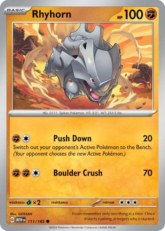 111 Rhyhorn, 151 | Scarlet & Violet, , 3.00 kr, Pokesingles. Kjøp pokemon kort til lave priser hos oss.