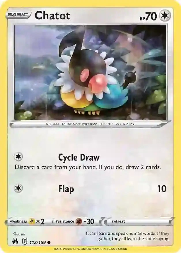 Chatot 112, Crown Zenith | Sword & Shield, , 0.00 kr, Pokesingles. Kjøp pokemon kort til lave priser hos oss.