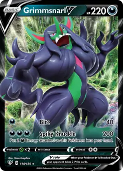 Grimmsnarl V 114, Darkness Ablaze | Sword & Shield, , 17.00 kr, Pokesingles. Kjøp pokemon kort til lave priser hos oss.