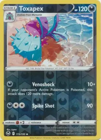 Toxapex Reverse Holo 115, Silver Tempest | Sword & Shield, , 0.00 kr, Pokesingles. Kjøp pokemon kort til lave priser hos oss.