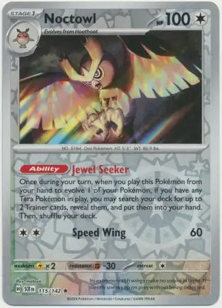 Noctowl Reverse Holo Rare 115 - Stellar Crown