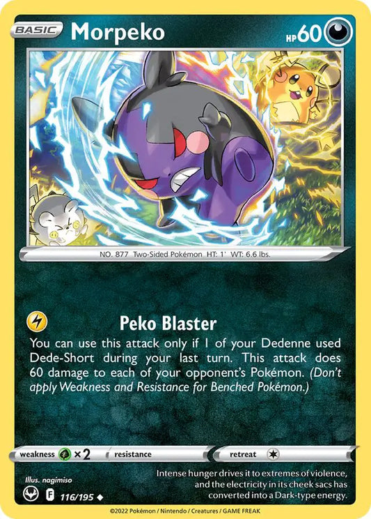 Morpeko 116, Silver Tempest | Sword & Shield, , 0.00 kr, Pokesingles. Kjøp pokemon kort til lave priser hos oss.