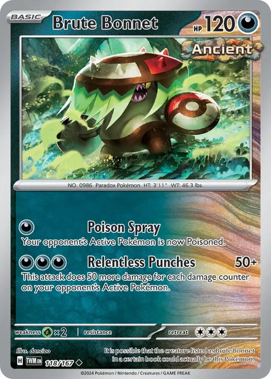 Brute Bonnet 118, Twilight Masquerade | Scarlet & Violet, , 5.00 kr, Pokesingles. Kjøp pokemon kort til lave priser hos oss.
