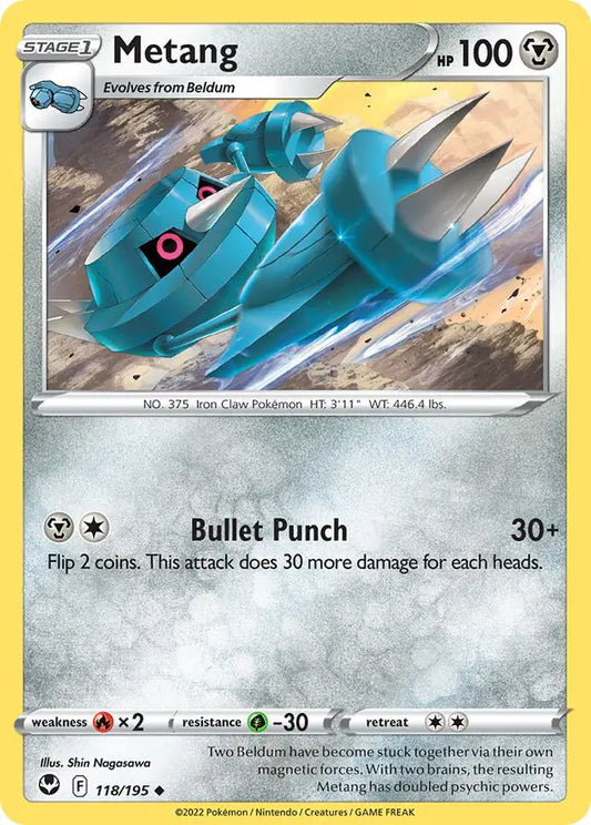 Metang 118, Silver Tempest | Sword & Shield, , 0.00 kr, Pokesingles. Kjøp pokemon kort til lave priser hos oss.