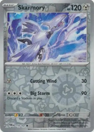 Skarmory Reverse Holo 119, Twilight Masquerade | Scarlet & Violet, , 4.00 kr, Pokesingles. Kjøp pokemon kort til lave priser hos oss.