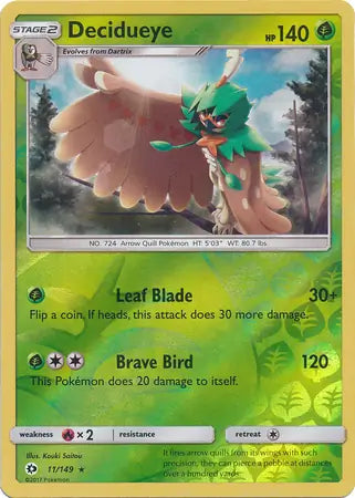 Decidueye Reverse Holo 11 - Sun & Moon Base Pokesingles
