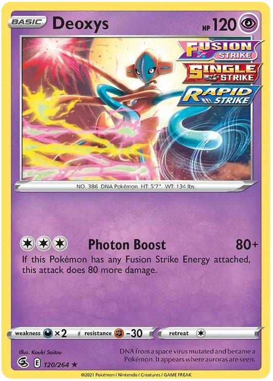 Deoxys 120 Non Holo Rare, Fusion Strike | Sword & Shield, , 4.00 kr, Pokesingles. Kjøp pokemon kort til lave priser hos oss.