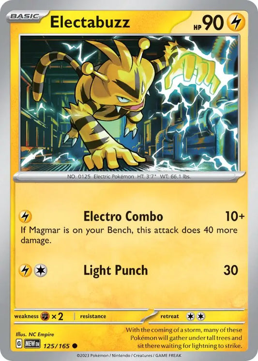 125 Electabuzz, 151 | Scarlet & Violet, , 3.00 kr, Pokesingles. Kjøp pokemon kort til lave priser hos oss.
