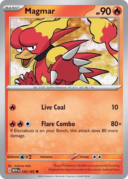 126 Magmar, 151 | Scarlet & Violet, , 3.00 kr, Pokesingles. Kjøp pokemon kort til lave priser hos oss.