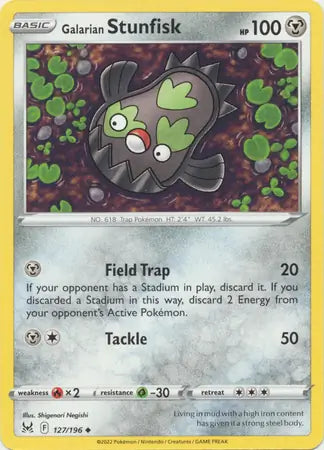 Galarian Stunfisk 127, Lost Origin | Sword & Shield, , 0.00 kr, Pokesingles. Kjøp pokemon kort til lave priser hos oss.