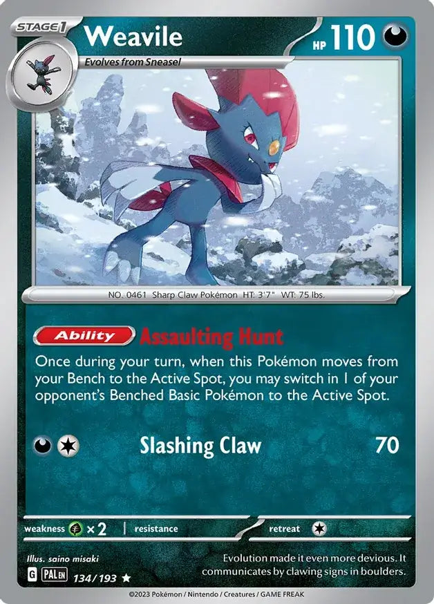 Weavile 134 - Paldea Evolved, Paldea Evolved | Scarlet & Violet, , 5.00 kr, Pokesingles. Kjøp pokemon kort til lave priser hos oss.
