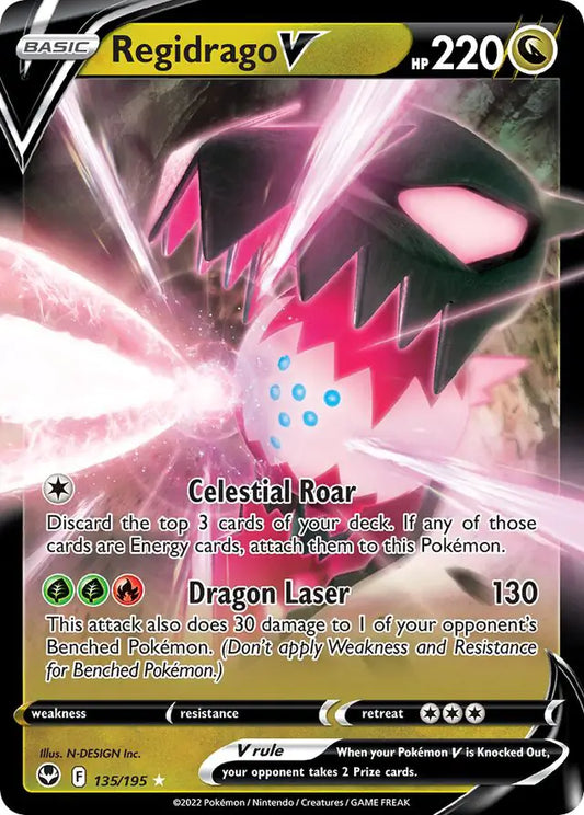 Regidrago V 135, Silver Tempest | Sword & Shield, , 0.00 kr, Pokesingles. Kjøp pokemon kort til lave priser hos oss.