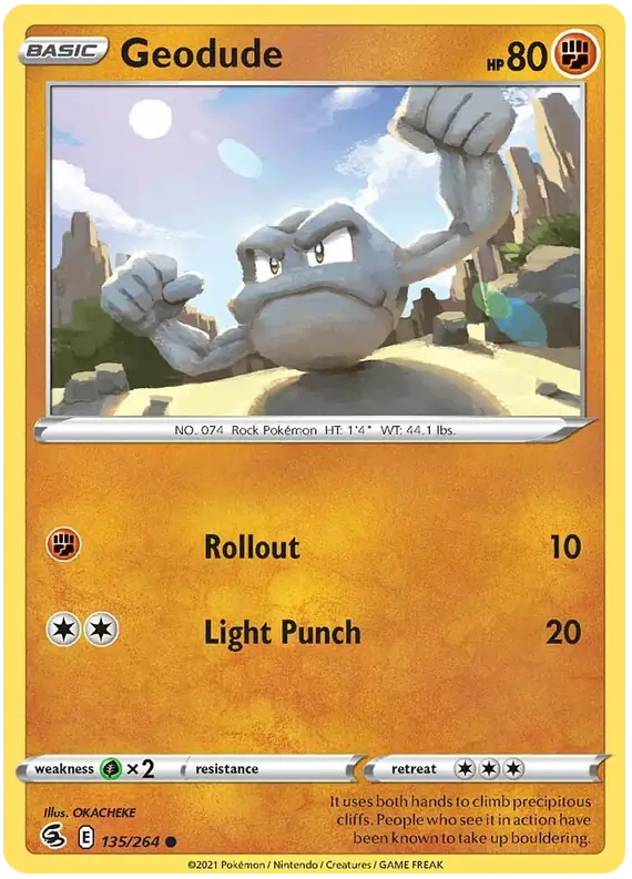 Geodude 135, Fusion Strike | Sword & Shield, , 0.00 kr, Pokesingles. Kjøp pokemon kort til lave priser hos oss.