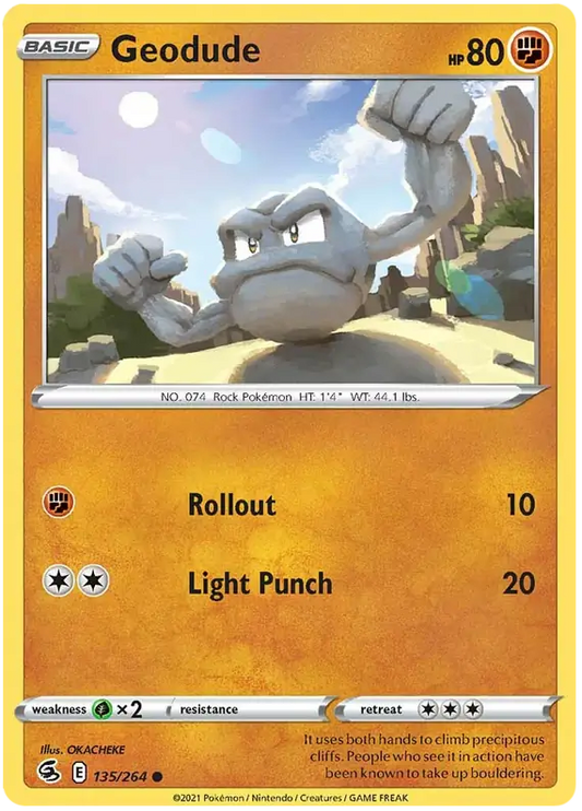 Geodude 135, Fusion Strike | Sword & Shield, , 0.00 kr, Pokesingles. Kjøp pokemon kort til lave priser hos oss.