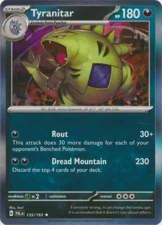 Tyranitar 135 - Paldea Evolved, Paldea Evolved | Scarlet & Violet, , 5.00 kr, Pokesingles. Kjøp pokemon kort til lave priser hos oss.