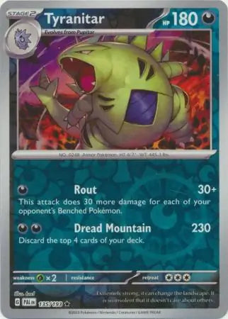Tyranitar Reverse Holo 135 - Paldea Evolved, Paldea Evolved | Scarlet & Violet, , 5.00 kr, Pokesingles. Kjøp pokemon kort til lave priser hos oss.
