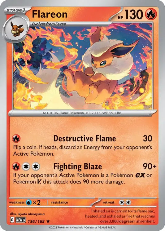 136 Flareon - Holo Rare, 151 | Scarlet & Violet, , 4.00 kr, Pokesingles. Kjøp pokemon kort til lave priser hos oss.