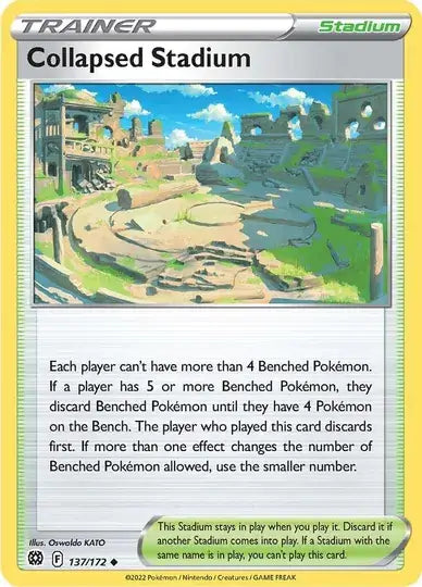 Collapsed Stadium 137, Brilliant Stars | Sword & Shield, trainer, 3.00 kr, Pokesingles. Kjøp pokemon kort til lave priser hos oss.