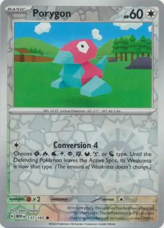 137 Porygon Reverse Holo, 151 | Scarlet & Violet, reverse, 6.00 kr, Pokesingles. Kjøp pokemon kort til lave priser hos oss.