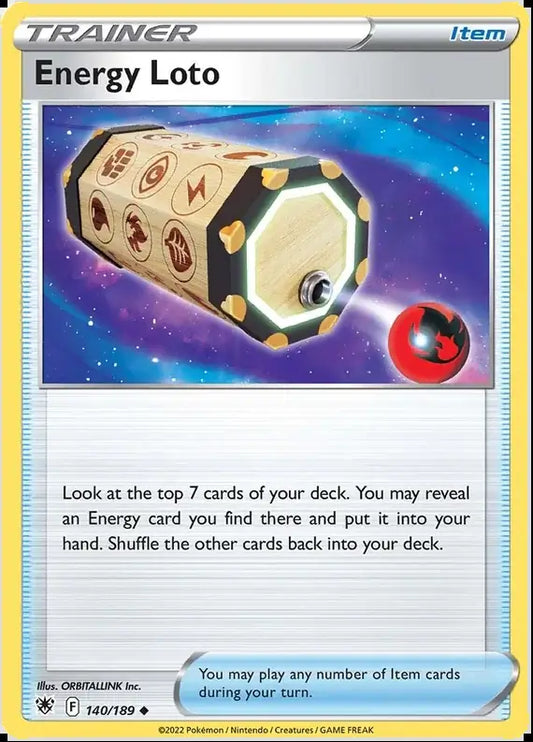 140 Energy Loto, Astral Radiance | Sword & Shield, nonholo,trainer, 3.00 kr, Pokesingles. Kjøp pokemon kort til lave priser hos oss.
