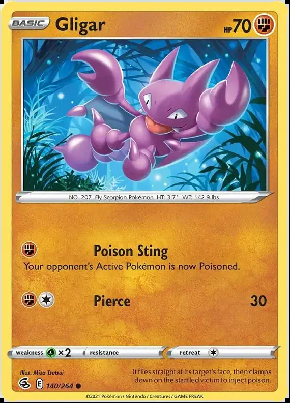 Gligar 140, Fusion Strike | Sword & Shield, , 0.00 kr, Pokesingles. Kjøp pokemon kort til lave priser hos oss.