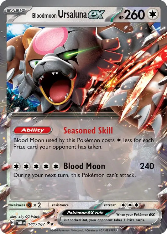 Bloodmoon Ursaluna ex 141, Twilight Masquerade | Scarlet & Violet, , 22.00 kr, Pokesingles. Kjøp pokemon kort til lave priser hos oss.