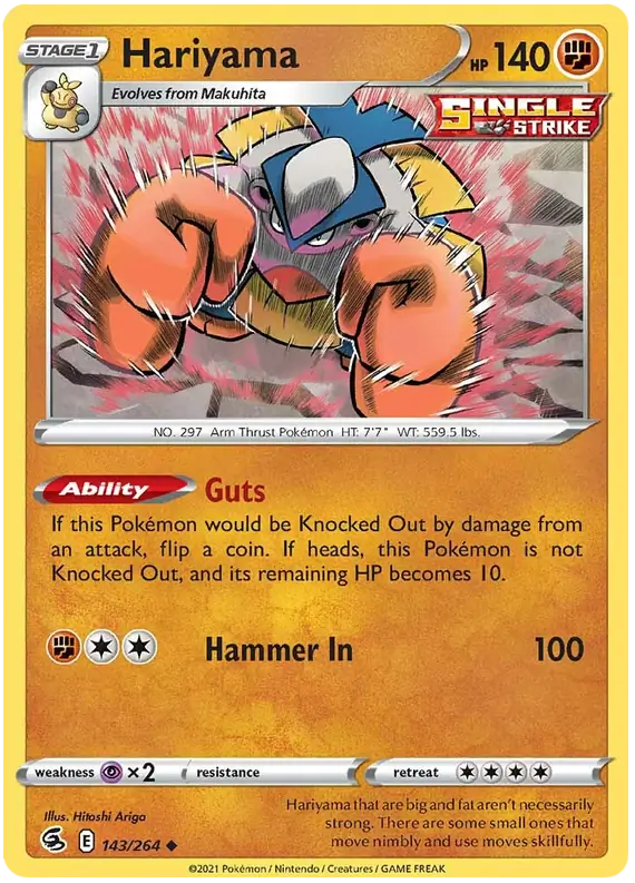 Hariyama 143, Fusion Strike | Sword & Shield, , 0.00 kr, Pokesingles. Kjøp pokemon kort til lave priser hos oss.