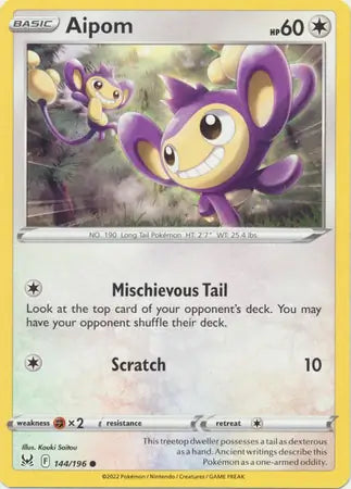 Aipom 144, Lost Origin | Sword & Shield, , 0.00 kr, Pokesingles. Kjøp pokemon kort til lave priser hos oss.