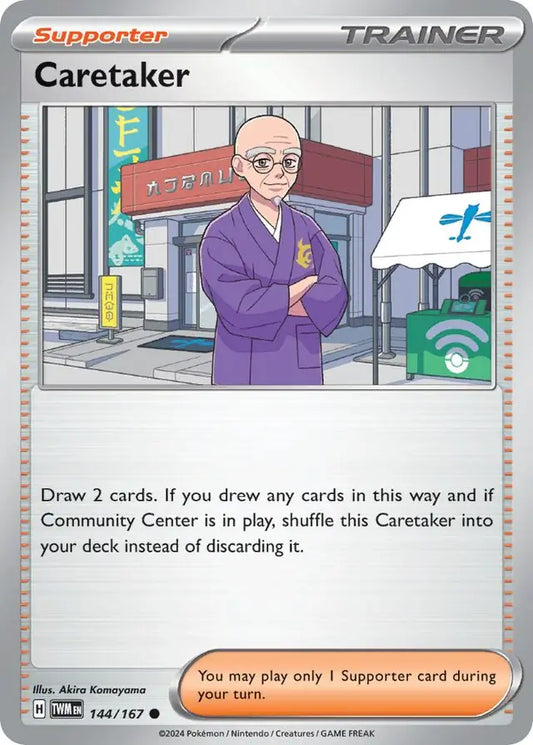 Caretaker 144, Twilight Masquerade | Scarlet & Violet, trainer, 5.00 kr, Pokesingles. Kjøp pokemon kort til lave priser hos oss.