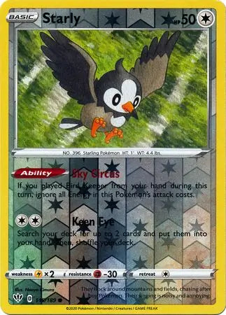 Starly Reverse Holo 145, Darkness Ablaze | Sword & Shield, , 3.00 kr, Pokesingles. Kjøp pokemon kort til lave priser hos oss.