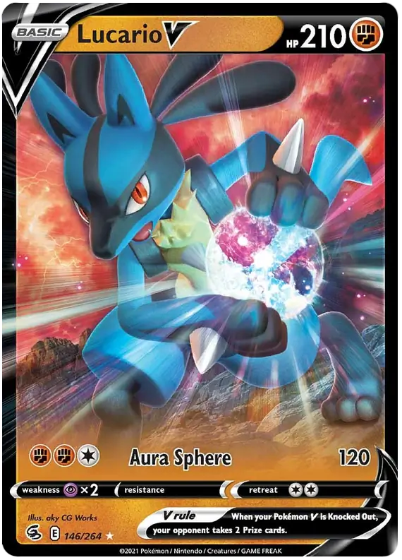 Lucario V 146, Fusion Strike | Sword & Shield, , 20.00 kr, Pokesingles. Kjøp pokemon kort til lave priser hos oss.