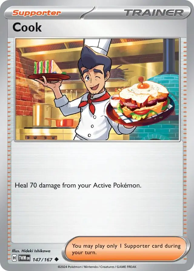 Cook 147, Twilight Masquerade | Scarlet & Violet, trainer, 5.00 kr, Pokesingles. Kjøp pokemon kort til lave priser hos oss.