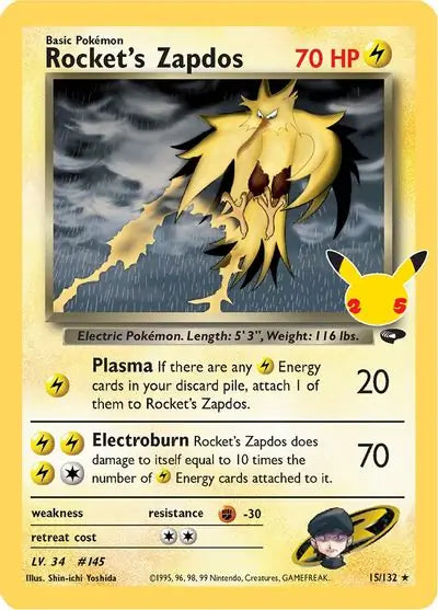 Rocket's Zapdos 15, Celebrations | Sword & Shield, , 17.00 kr, Pokesingles. Kjøp pokemon kort til lave priser hos oss.