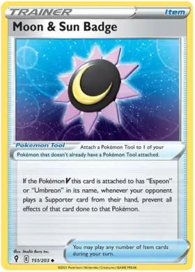 Moon & Sun Badge 151, Evolving Skies | Sword & Shield, trainer, 5.00 kr, Pokesingles. Kjøp pokemon kort til lave priser hos oss.