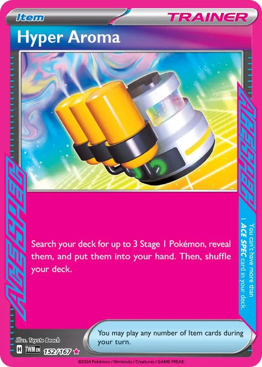 Hyper Aroma 152, Twilight Masquerade | Scarlet & Violet, trainer, 5.00 kr, Pokesingles. Kjøp pokemon kort til lave priser hos oss.