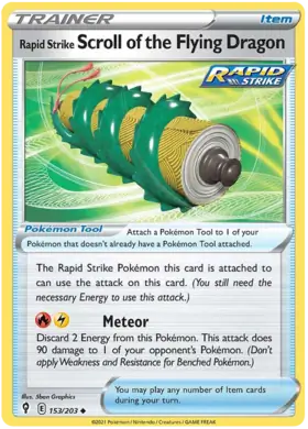 Rapid Strike Scroll of the Flying Dragon 153, Evolving Skies | Sword & Shield, trainer, 5.00 kr, Pokesingles. Kjøp pokemon kort til lave priser hos oss.