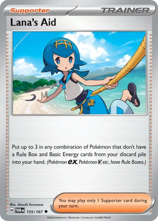 Lana's Aid 155, Twilight Masquerade | Scarlet & Violet, trainer, 5.00 kr, Pokesingles. Kjøp pokemon kort til lave priser hos oss.
