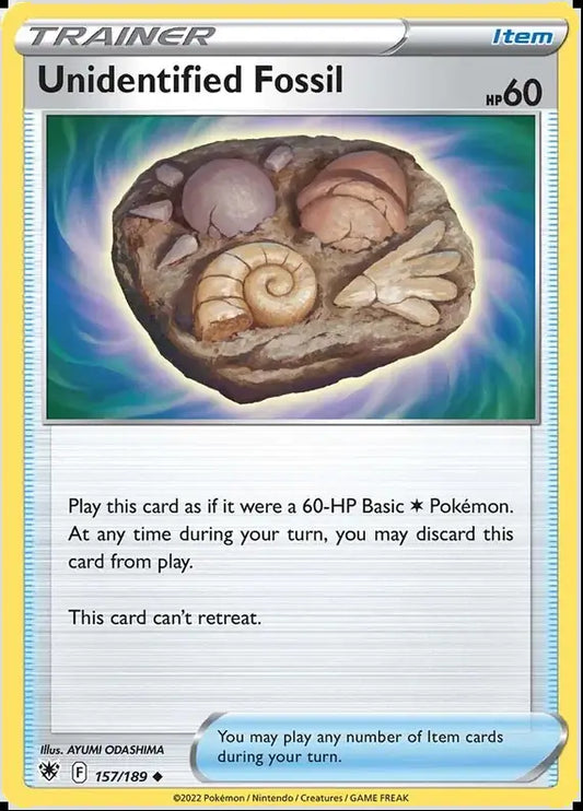 157 Unidentified Fossil, Astral Radiance | Sword & Shield, trainer, 3.00 kr, Pokesingles. Kjøp pokemon kort til lave priser hos oss.
