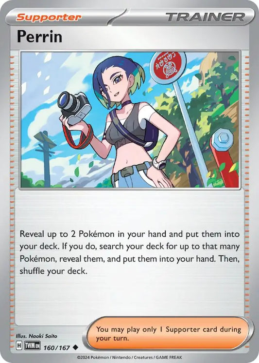 Perrin 160, Twilight Masquerade | Scarlet & Violet, trainer, 5.00 kr, Pokesingles. Kjøp pokemon kort til lave priser hos oss.