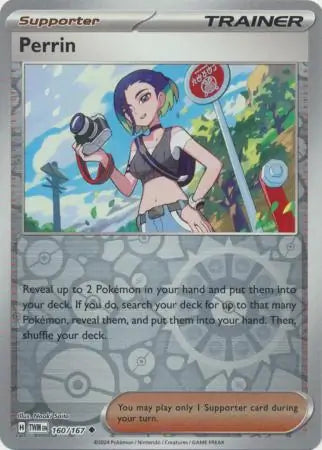 Perrin Reverse Holo 160, Twilight Masquerade | Scarlet & Violet, trainer, 4.00 kr, Pokesingles. Kjøp pokemon kort til lave priser hos oss.