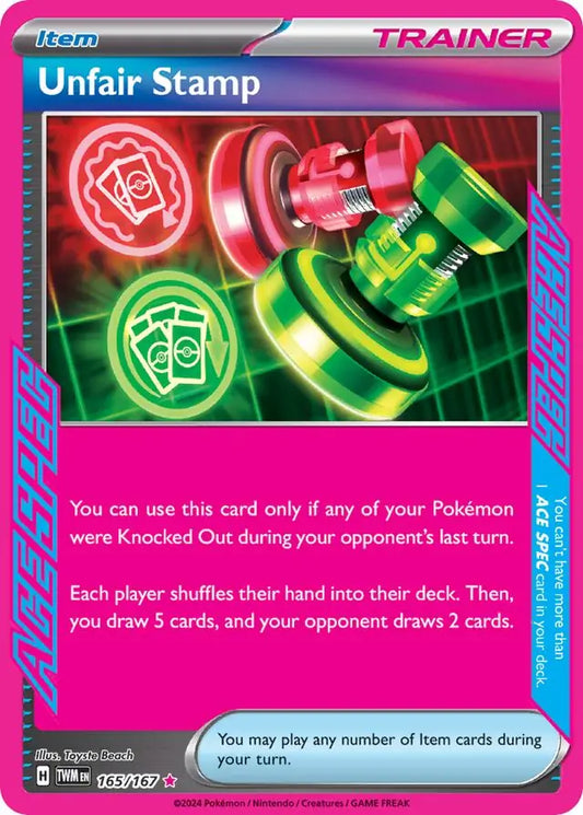 Unfair Stamp 165, Twilight Masquerade | Scarlet & Violet, trainer, 5.00 kr, Pokesingles. Kjøp pokemon kort til lave priser hos oss.
