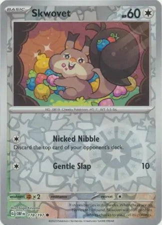 Skwovet Reverse Holo 178, Obsidian Flames | Scarlet & Violet, , 4.00 kr, Pokesingles. Kjøp pokemon kort til lave priser hos oss.