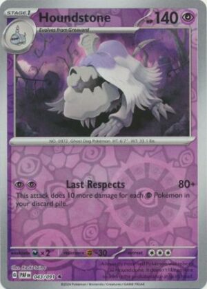 043 Houndstone - Reverse Holo Rare, Paldean Fates, reverse, 6.00 kr, Pokesingles. Kjøp pokemon kort til lave priser hos oss.