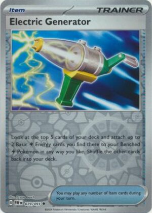 079 Electric Generator - Reverse Holo, Paldean Fates, reverse,trainer, 6.00 kr, Pokesingles. Kjøp pokemon kort til lave priser hos oss.