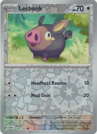 Lechonk Reverse Holo 182, Obsidian Flames | Scarlet & Violet, , 4.00 kr, Pokesingles. Kjøp pokemon kort til lave priser hos oss.