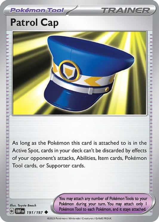 Patrol Cap 191, Obsidian Flames | Scarlet & Violet, trainer, 5.00 kr, Pokesingles. Kjøp pokemon kort til lave priser hos oss.