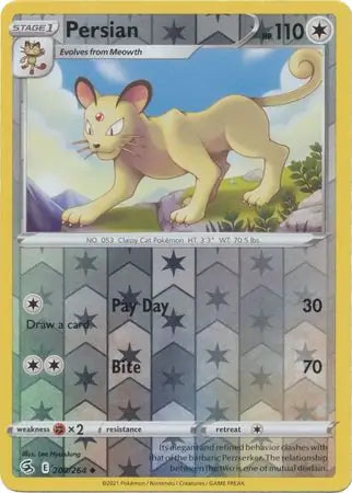 Persian Reverse Holo 200, Fusion Strike | Sword & Shield, , 0.00 kr, Pokesingles. Kjøp pokemon kort til lave priser hos oss.