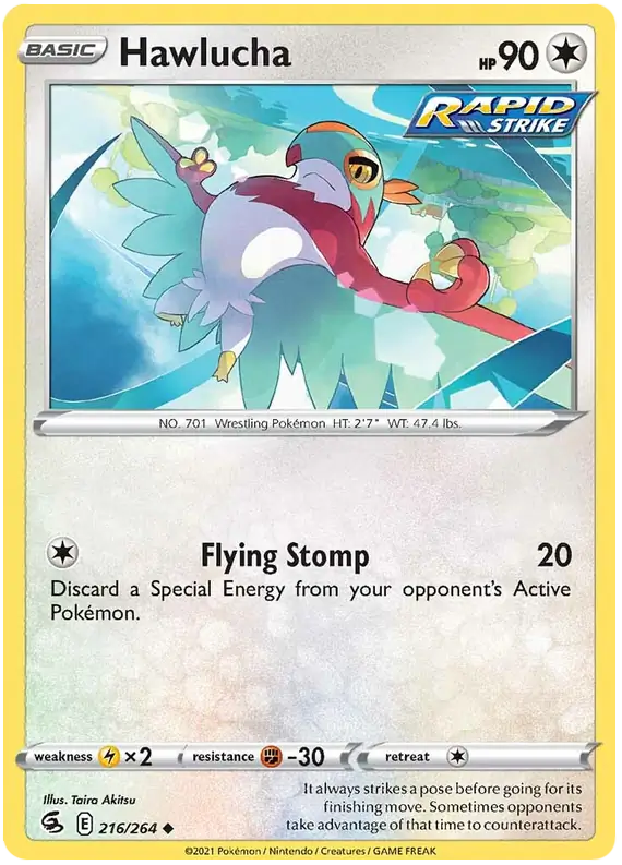 Hawlucha 216, Fusion Strike | Sword & Shield, , 0.00 kr, Pokesingles. Kjøp pokemon kort til lave priser hos oss.