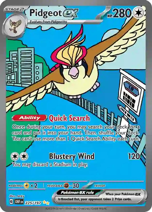 Pidgeot ex 225, Obsidian Flames | Scarlet & Violet, ex,secret, 5.00 kr, Pokesingles. Kjøp pokemon kort til lave priser hos oss.